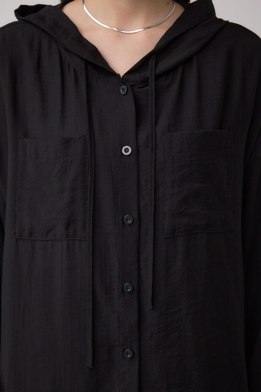 フード付きボタンシャツ BLK FREE