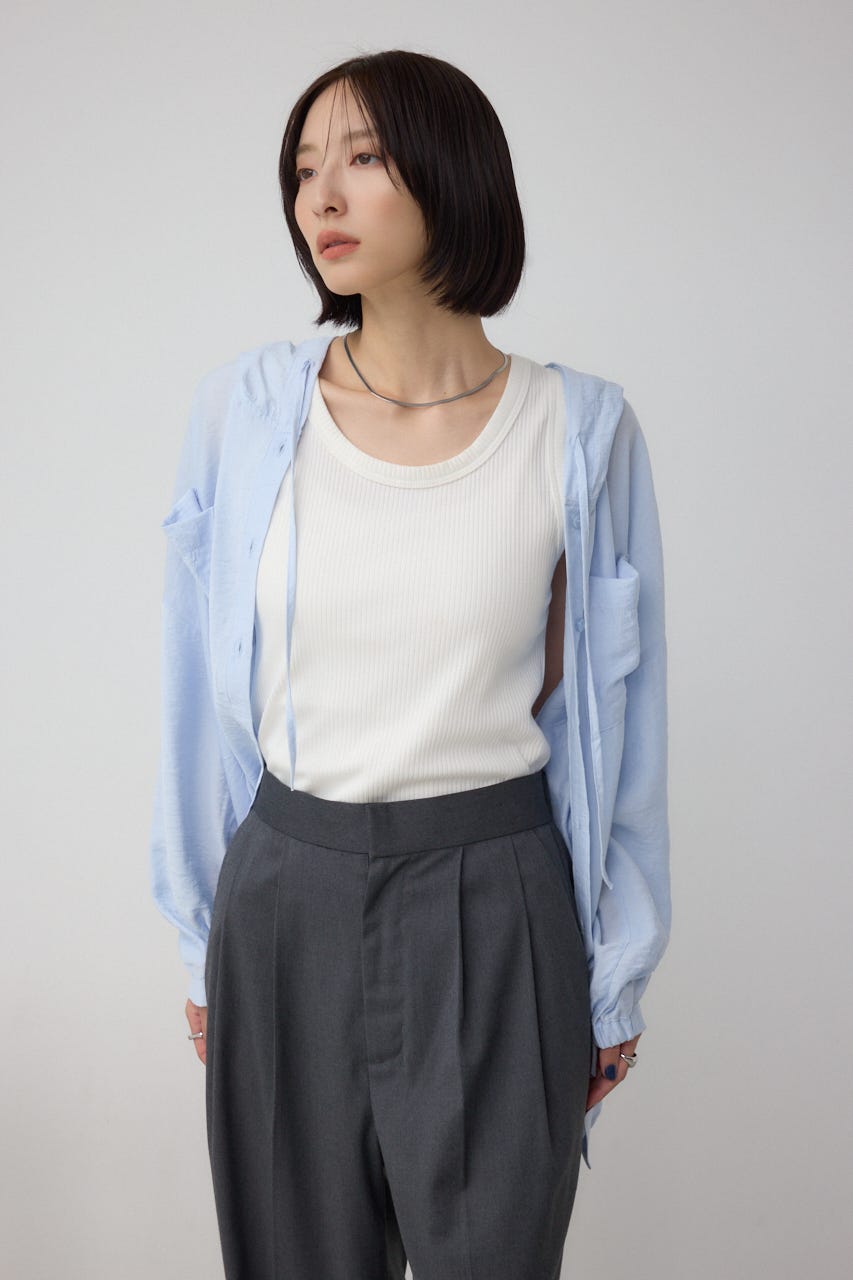 フード付きボタンシャツ BLU FREE