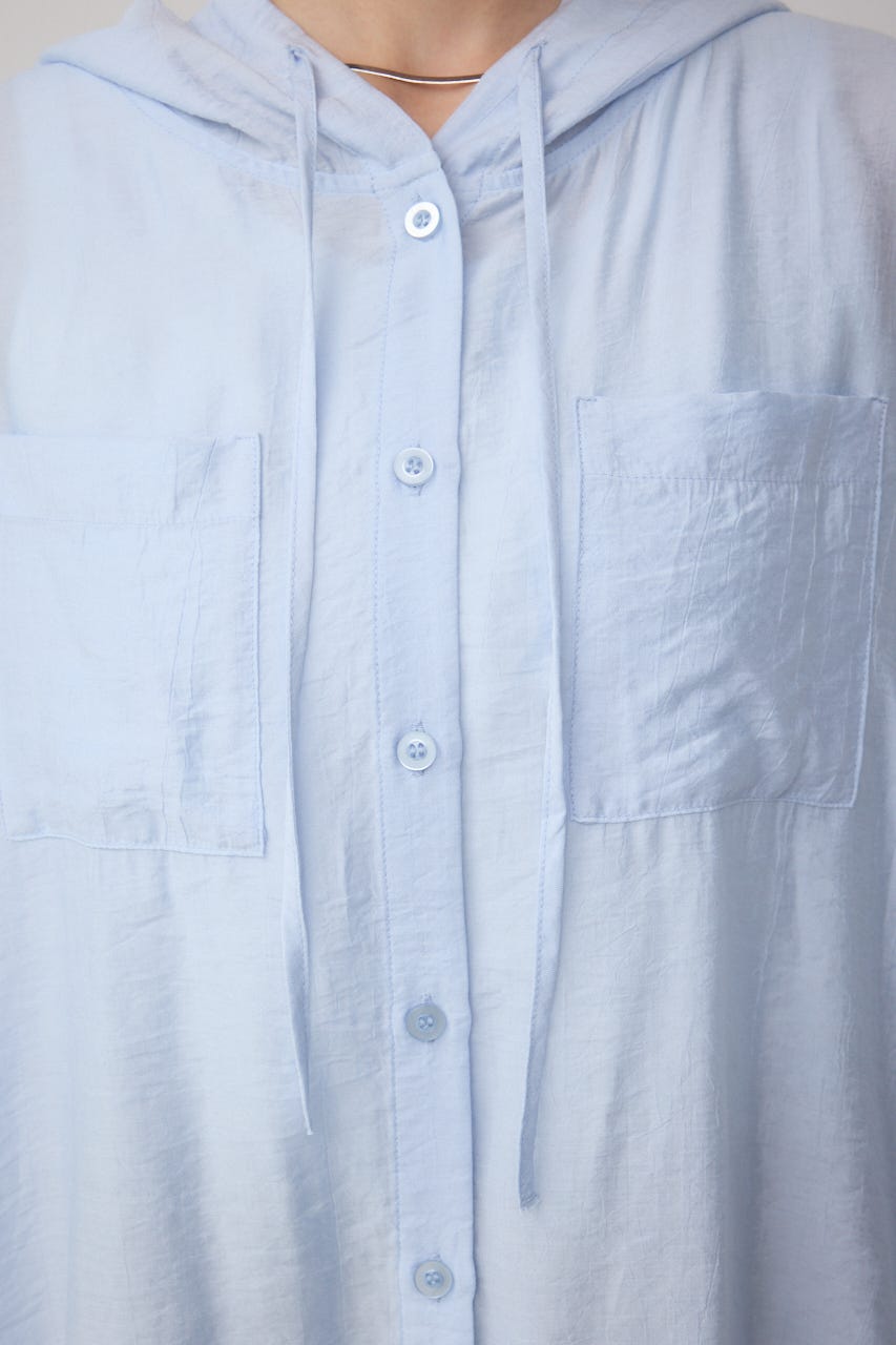 フード付きボタンシャツ BLU FREE