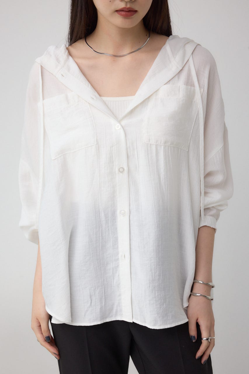 フード付きボタンシャツ O/WHT FREE