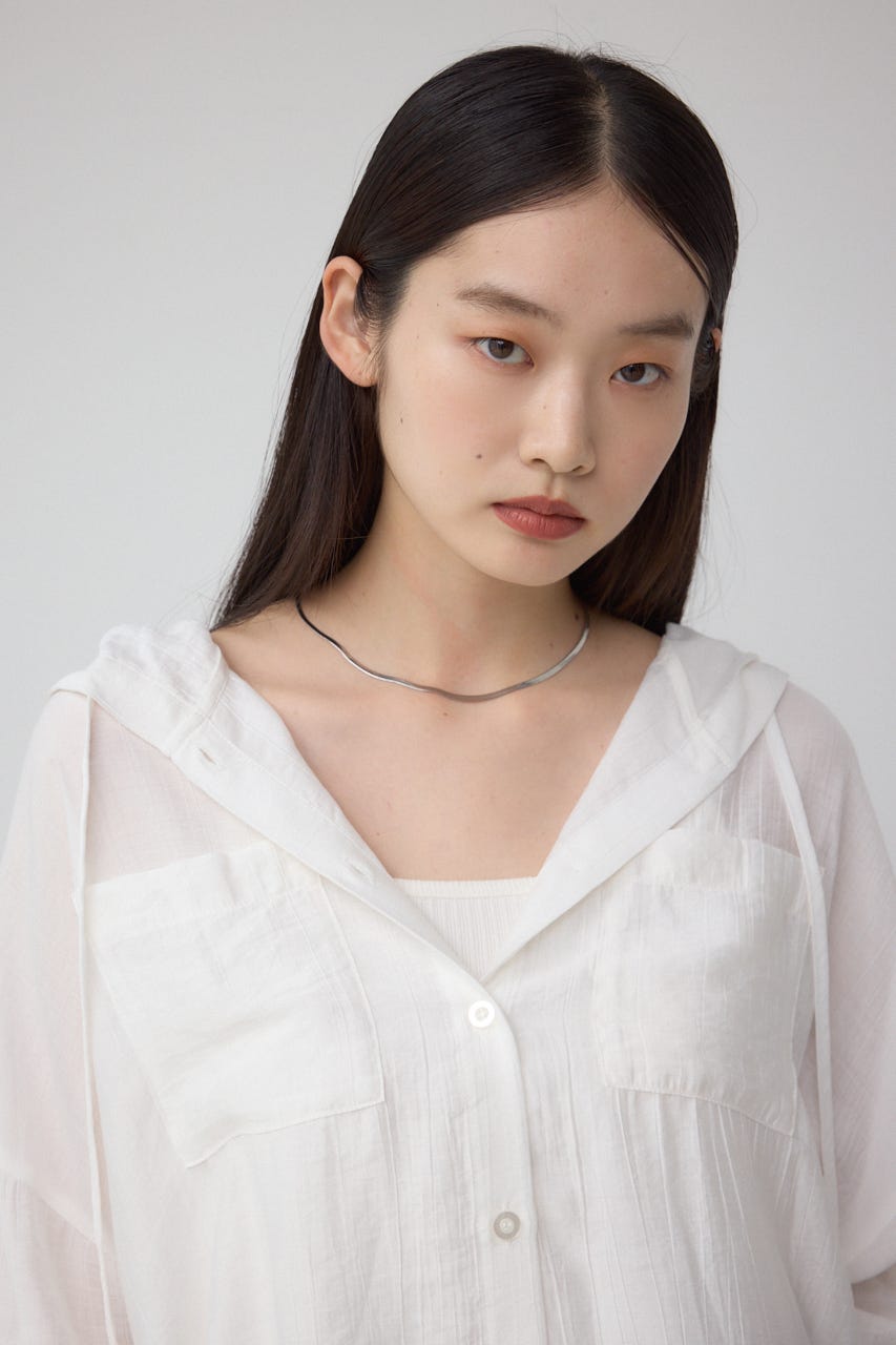 フード付きボタンシャツ O/WHT FREE