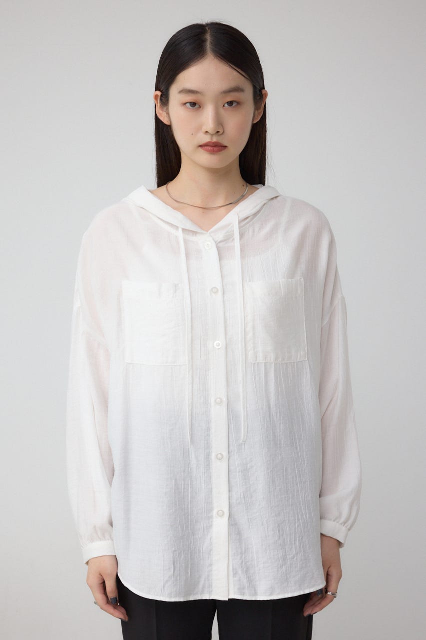フード付きボタンシャツ O/WHT FREE