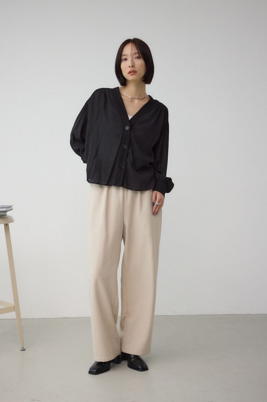 リブ付きシャツカーディガン BLK FREE