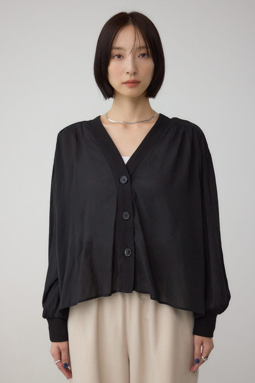 リブ付きシャツカーディガン BLK FREE