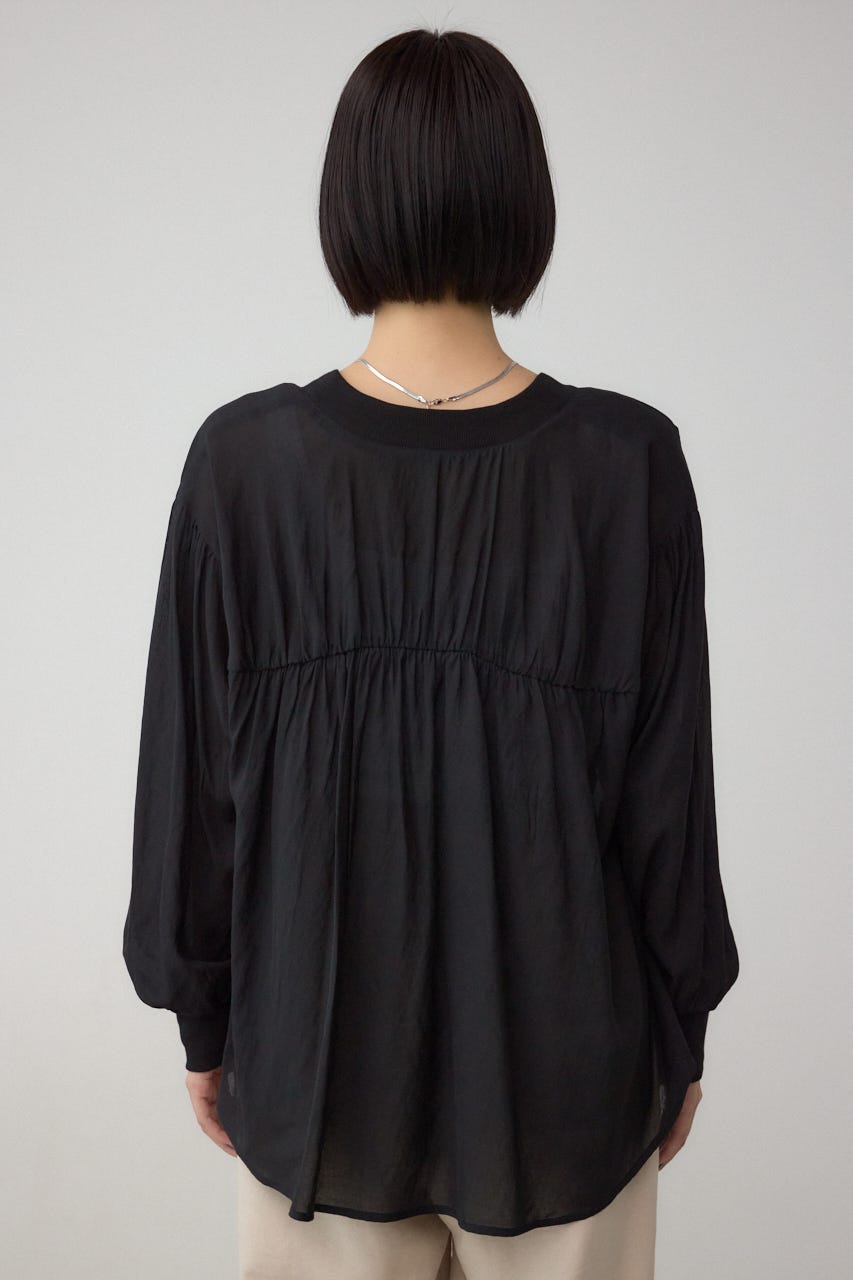 リブ付きシャツカーディガン BLK FREE