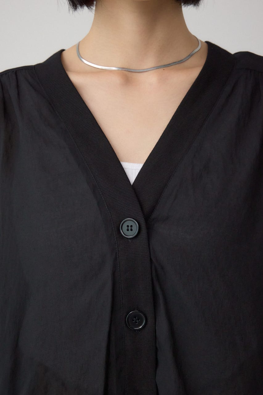 リブ付きシャツカーディガン BLK FREE
