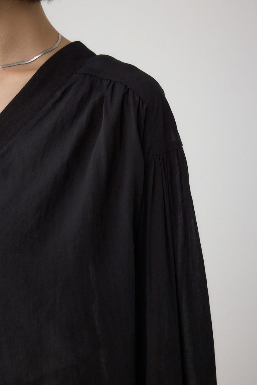 リブ付きシャツカーディガン BLK FREE