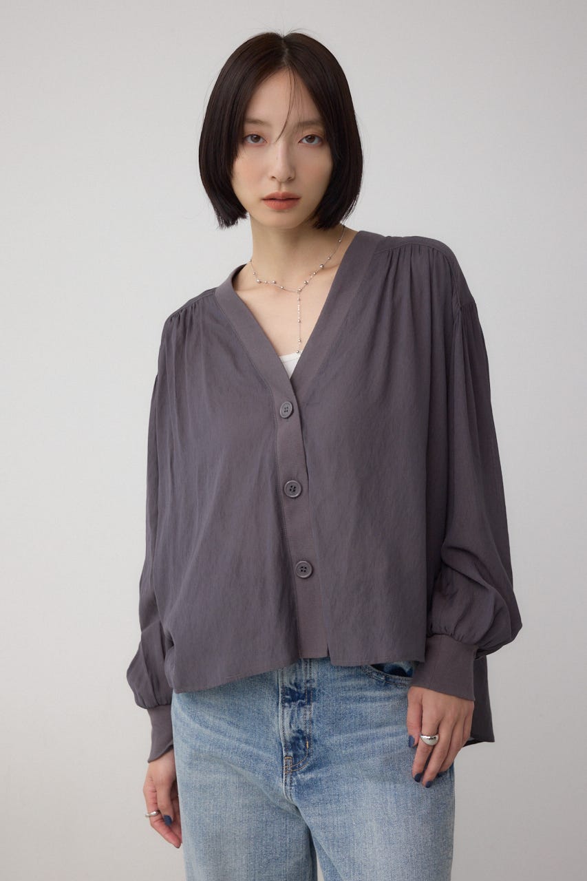 リブ付きシャツカーディガン C.GRY FREE