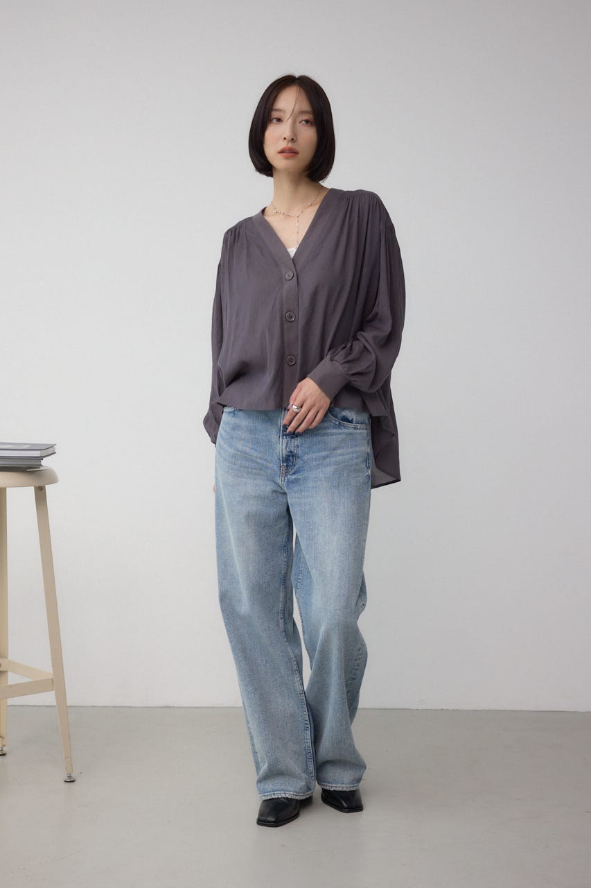 リブ付きシャツカーディガン C.GRY FREE