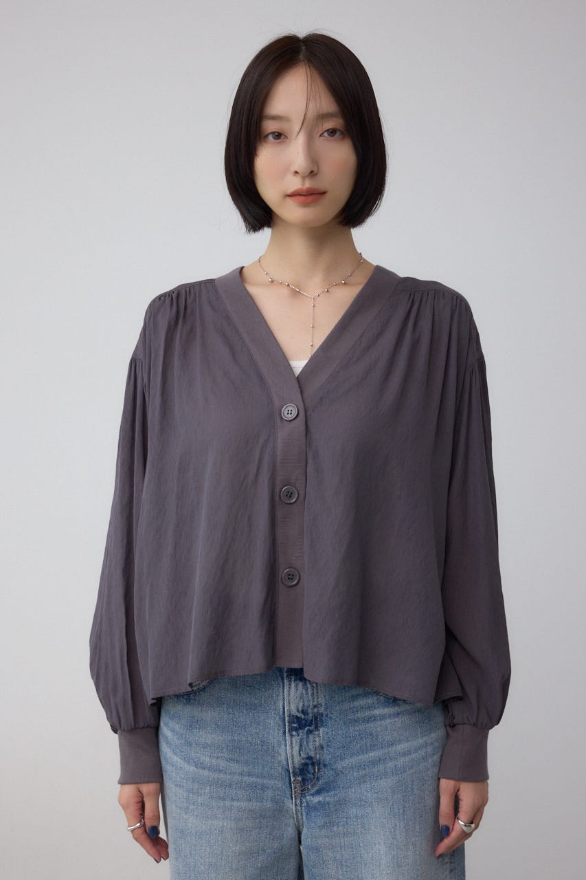 リブ付きシャツカーディガン C.GRY FREE