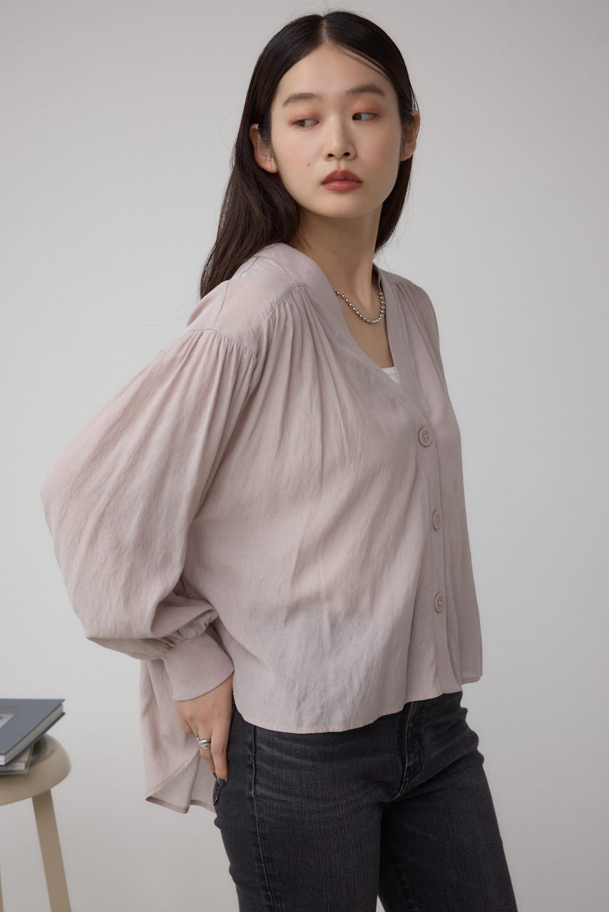 リブ付きシャツカーディガン L/GRY FREE