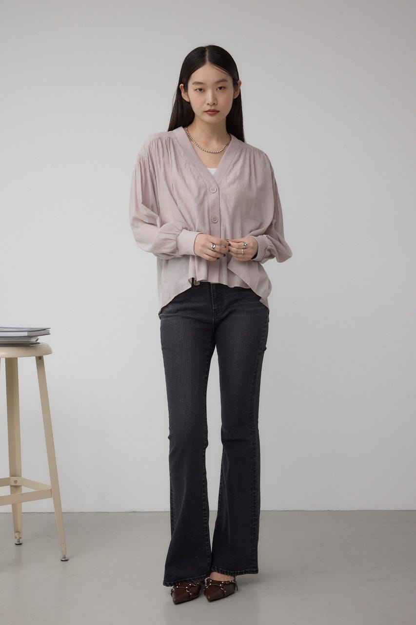 リブ付きシャツカーディガン L/GRY FREE