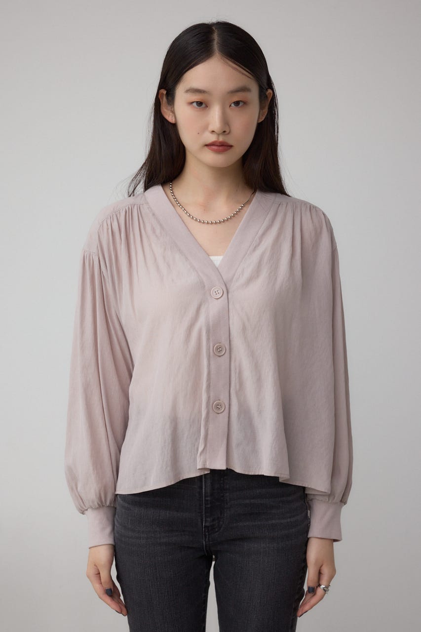 リブ付きシャツカーディガン L/GRY FREE