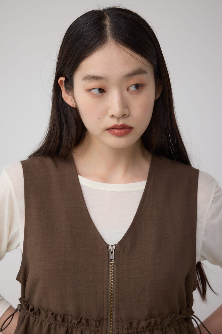 ジップペプラムサイドドロストベスト BRN FREE