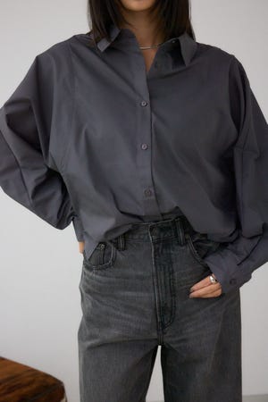 タックヘム長袖コクーンシャツ