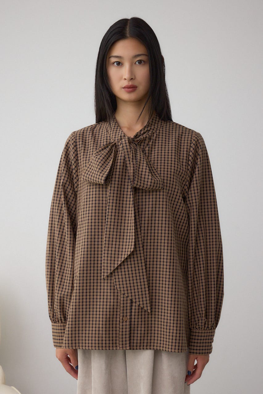 ボウタイリボンブラウス 柄BRN FREE