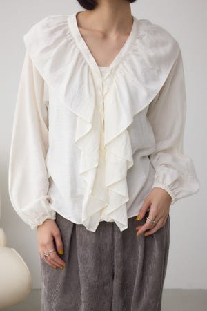 【着丈バリエ】レースアップラッフルブラウス
