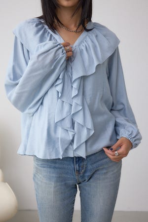 【着丈バリエ】レースアップラッフルブラウス