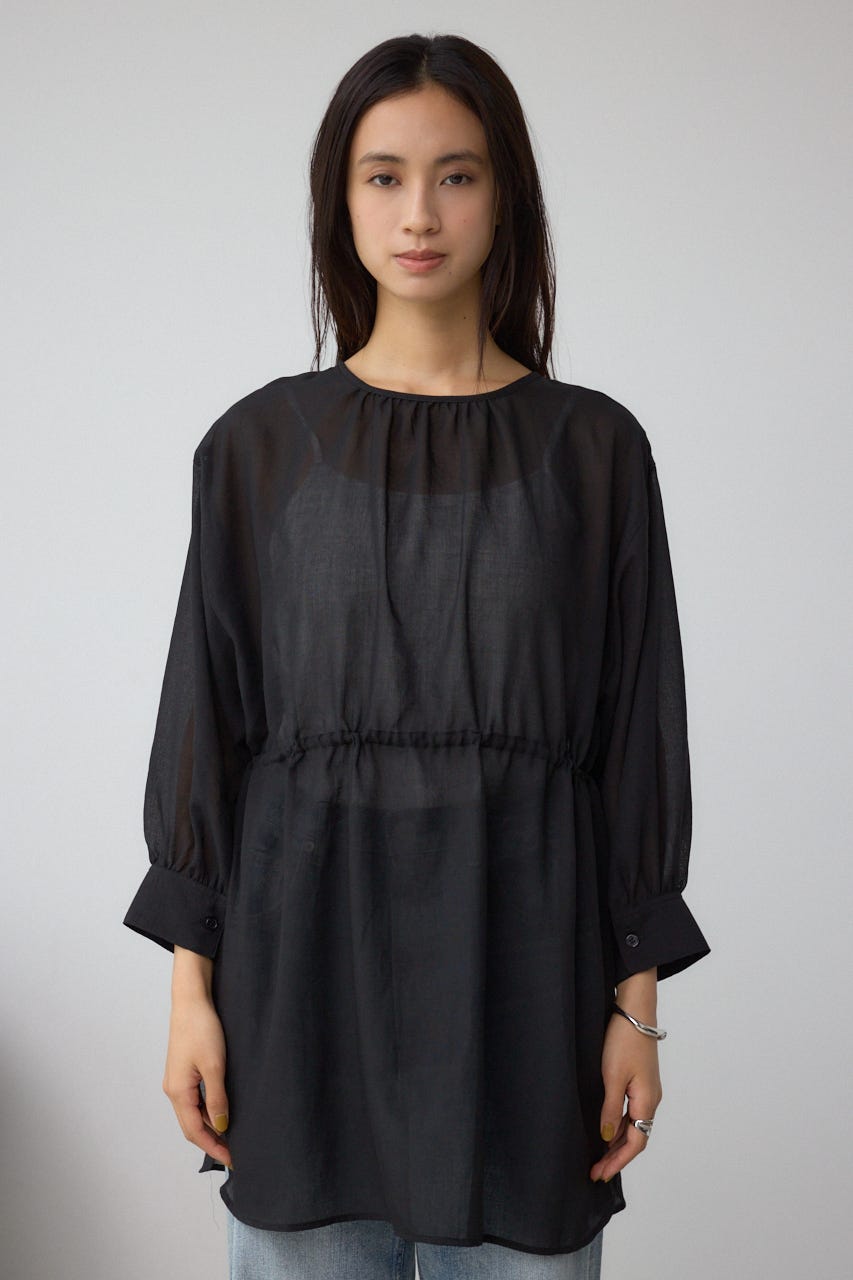 前後2WAY5分袖前リボンブラウス BLK FREE