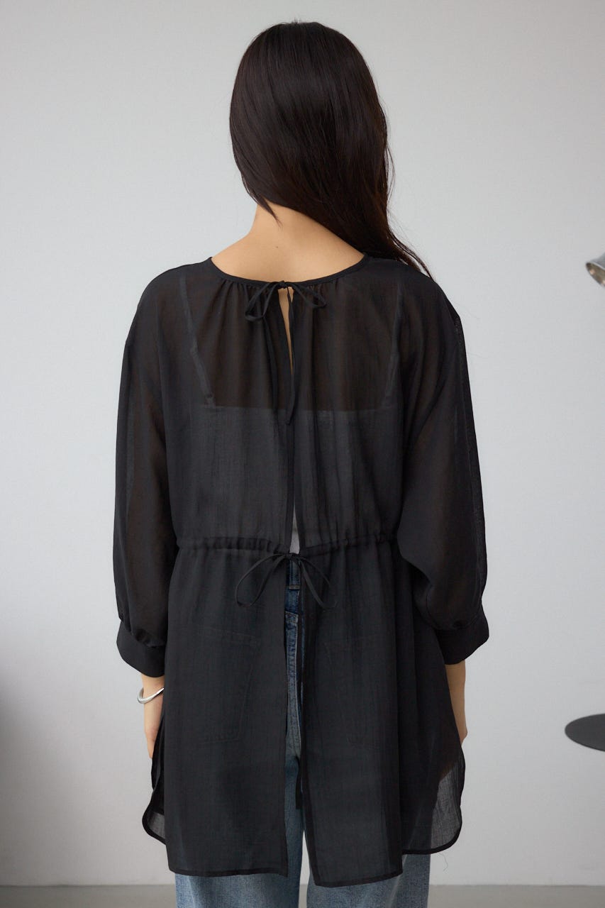 前後2WAY5分袖前リボンブラウス BLK FREE