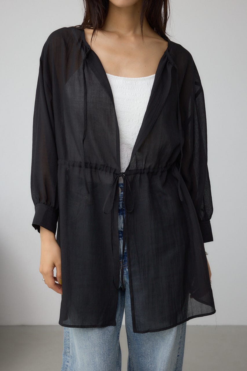 前後2WAY5分袖前リボンブラウス BLK FREE