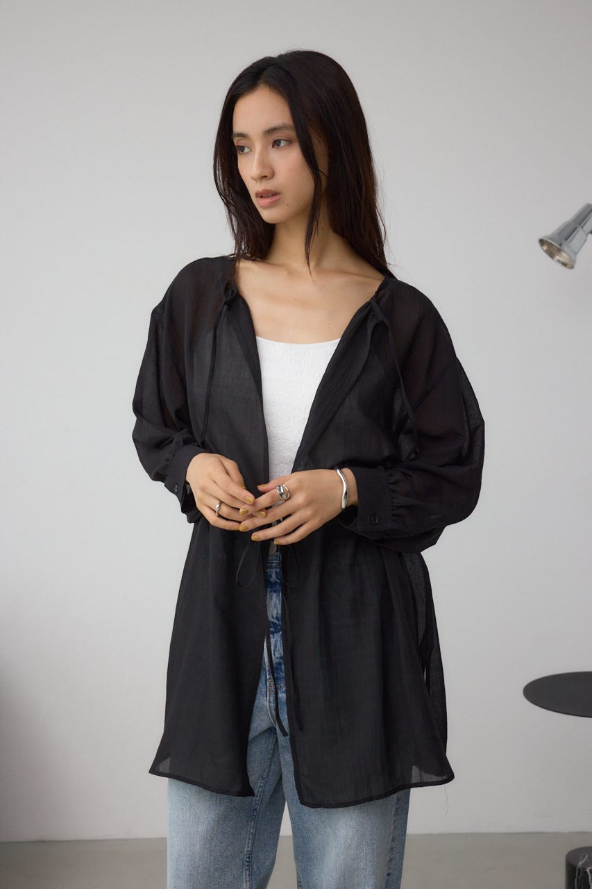 前後2WAY5分袖前リボンブラウス BLK FREE