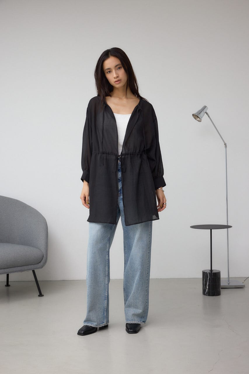 前後2WAY5分袖前リボンブラウス BLK FREE