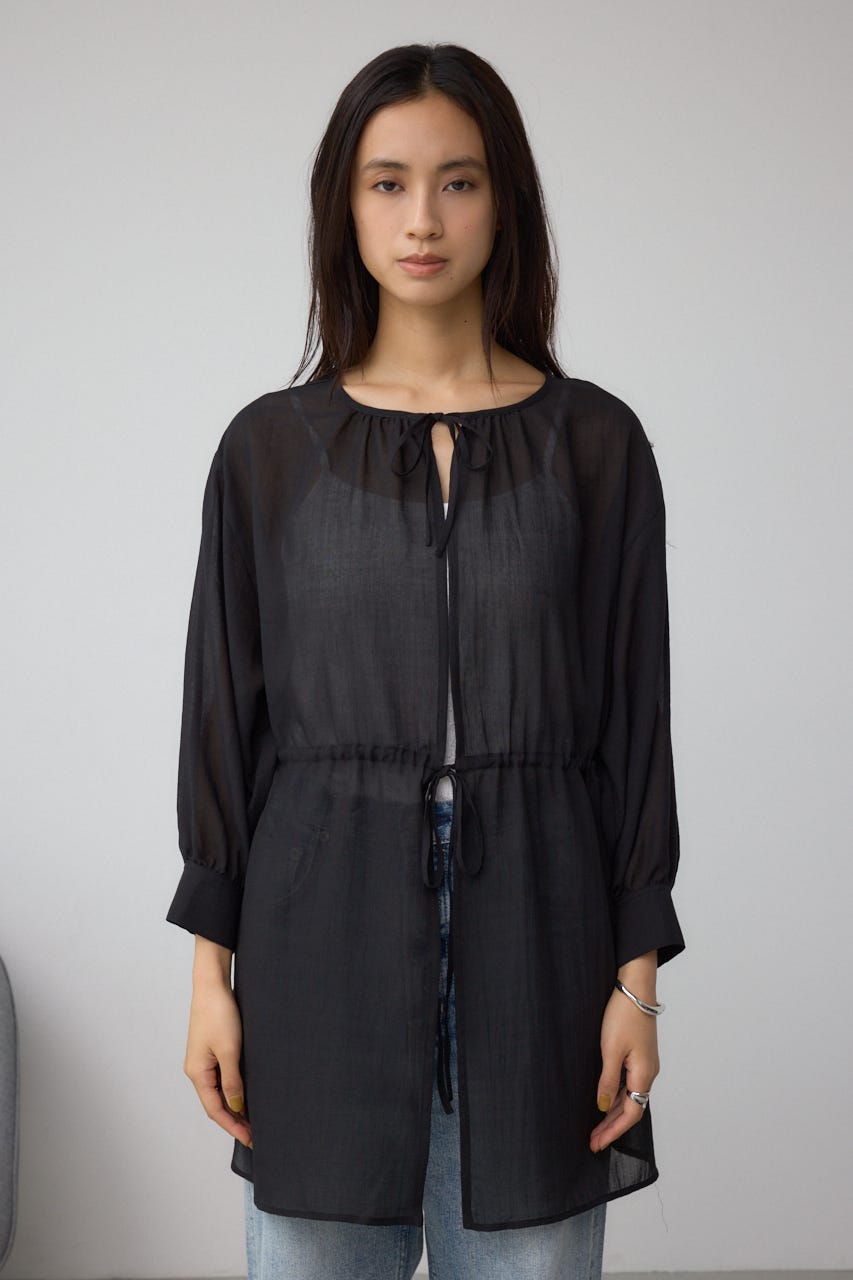 前後2WAY5分袖前リボンブラウス BLK FREE