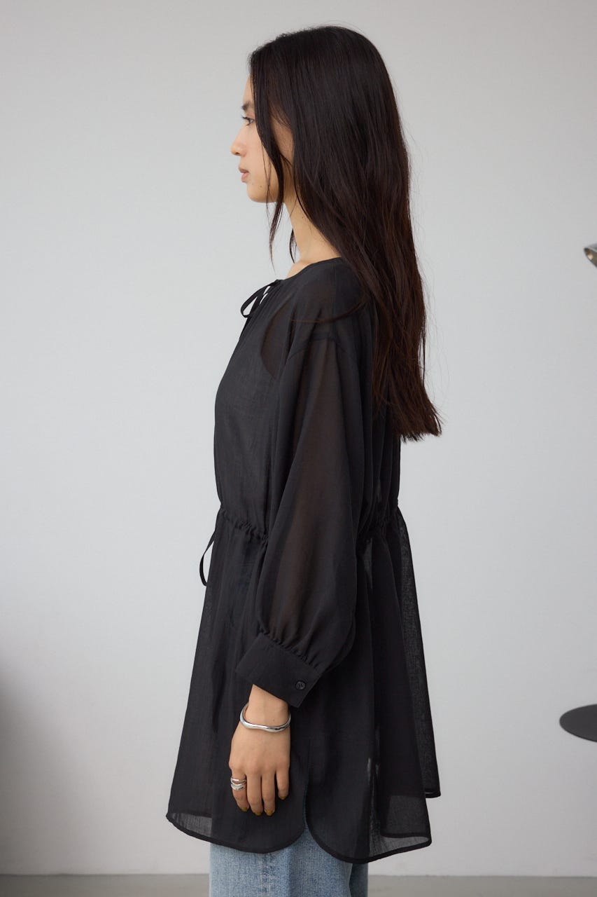 前後2WAY5分袖前リボンブラウス BLK FREE