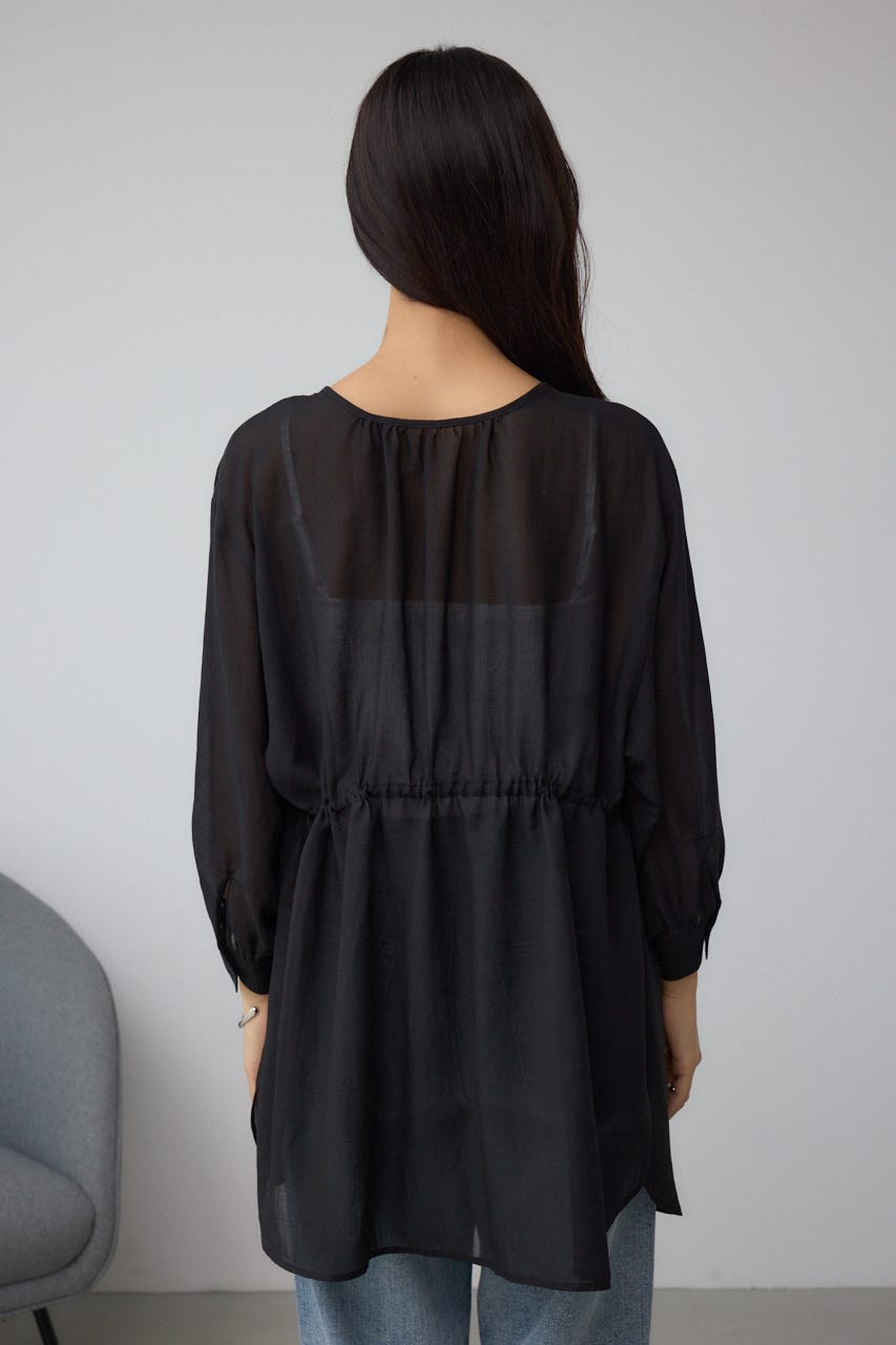 前後2WAY5分袖前リボンブラウス BLK FREE