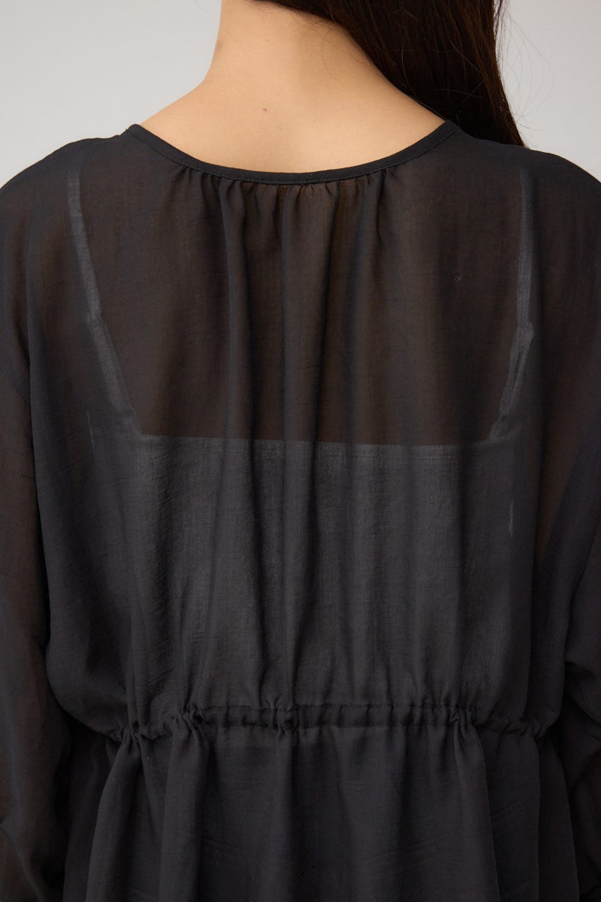 前後2WAY5分袖前リボンブラウス BLK FREE