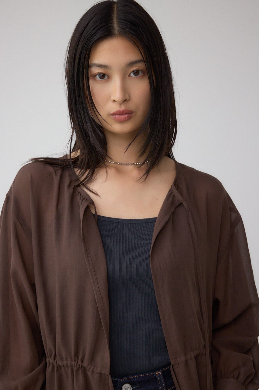前後2WAY5分袖前リボンブラウス BRN FREE