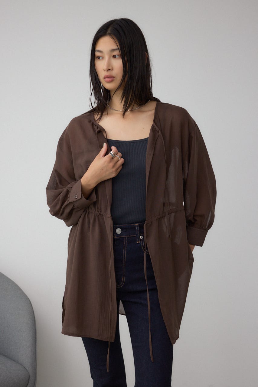 前後2WAY5分袖前リボンブラウス BRN FREE