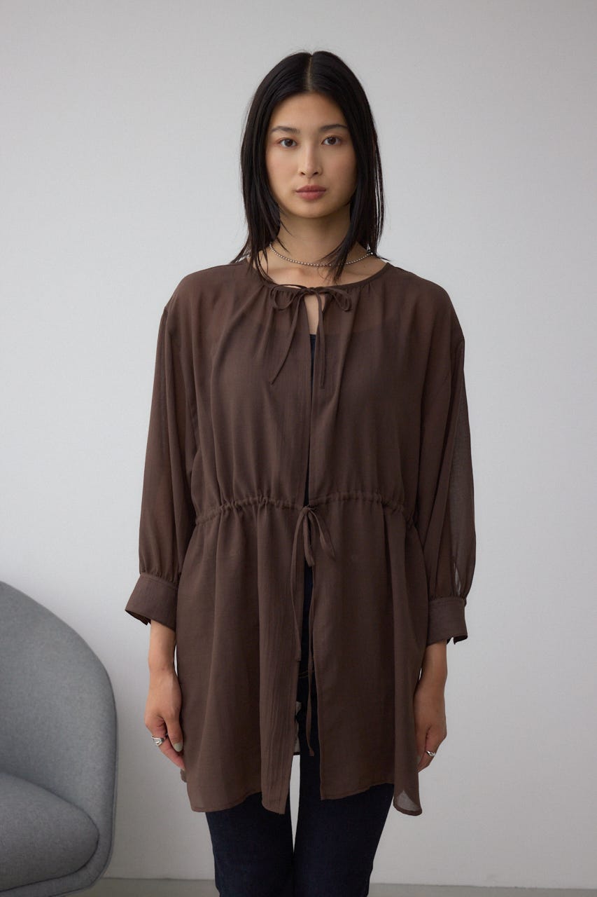 前後2WAY5分袖前リボンブラウス BRN FREE