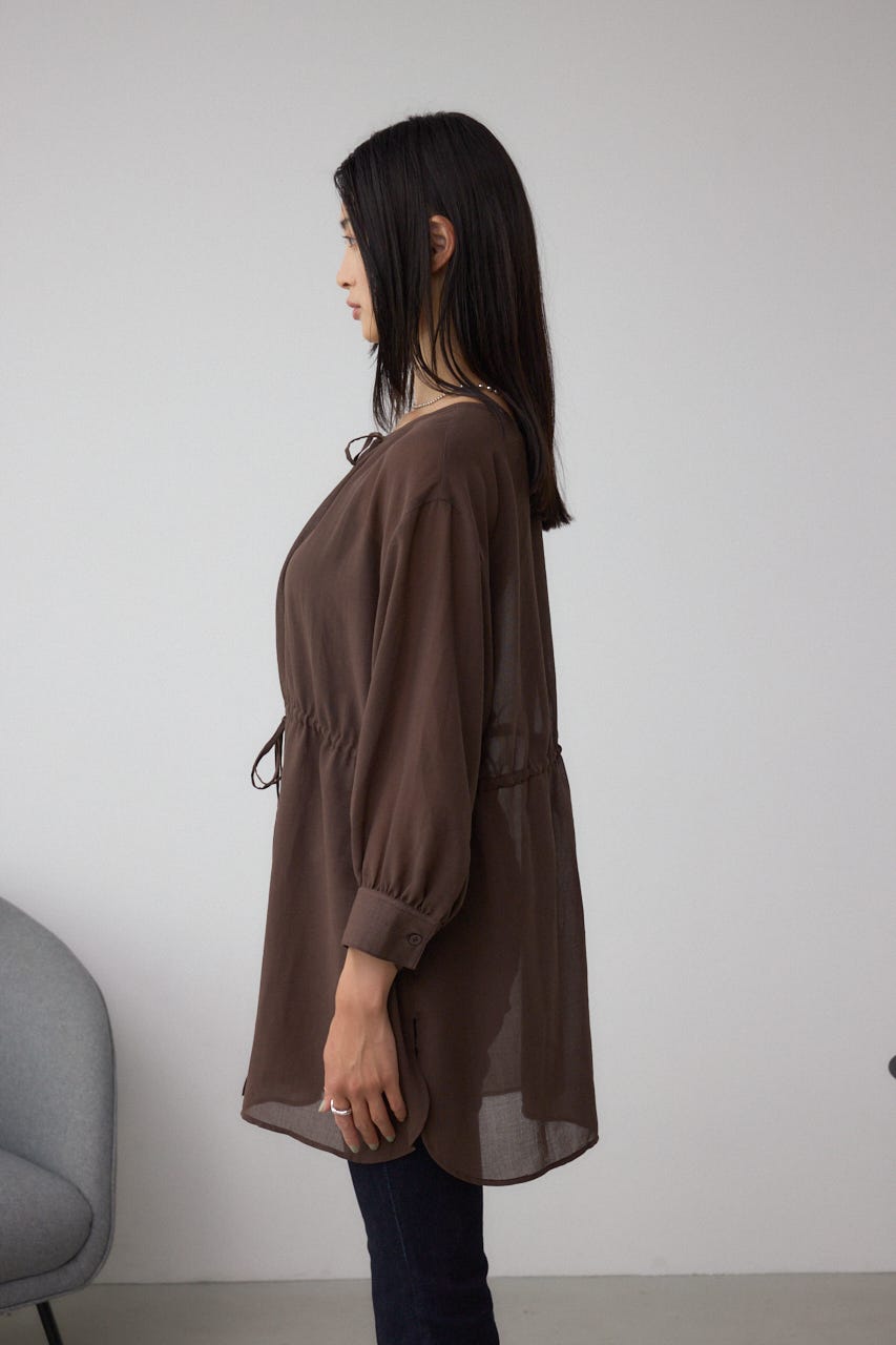 前後2WAY5分袖前リボンブラウス BRN FREE