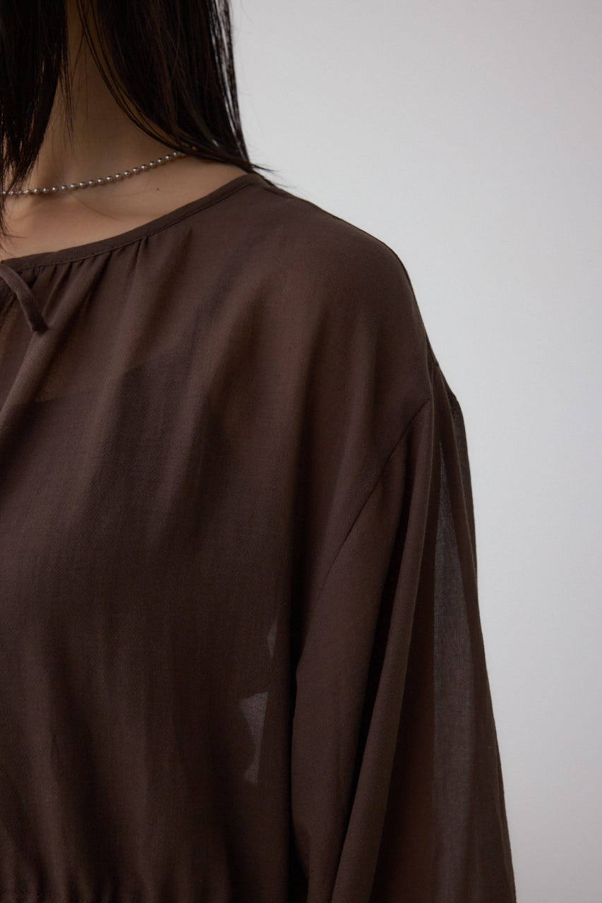 前後2WAY5分袖前リボンブラウス BRN FREE