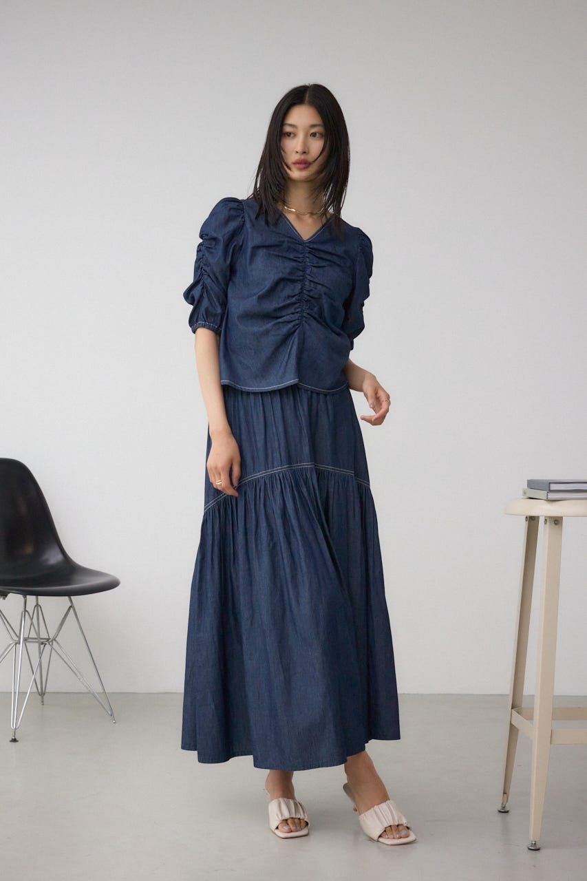AZUL BY MOUSSY | デニムライクギャザーフレアスカート
