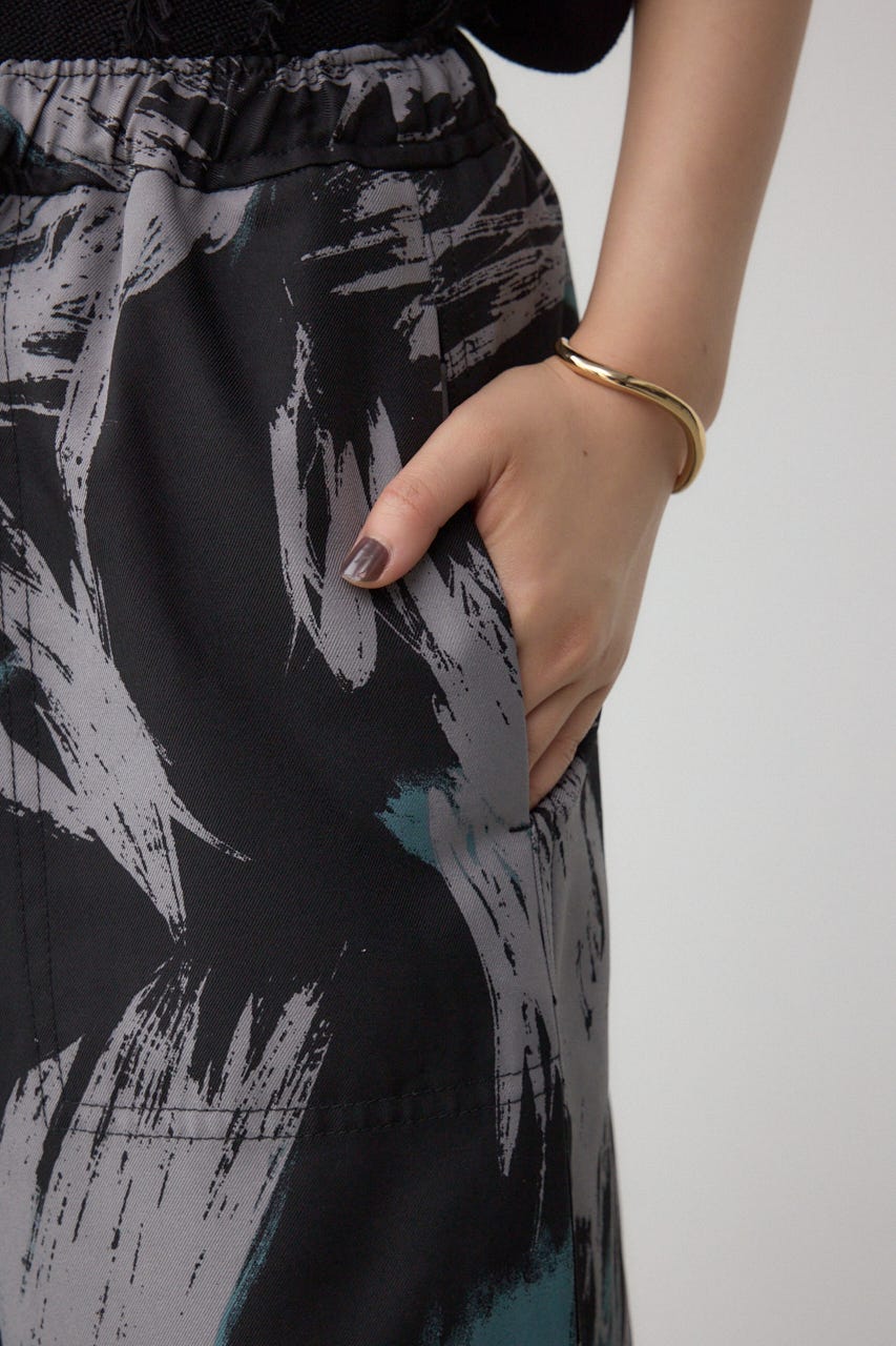 パッチポケットウエストイージーパンツ 柄BLK S