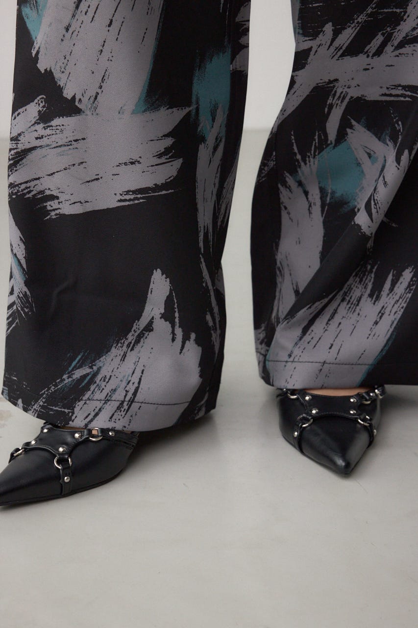 パッチポケットウエストイージーパンツ 柄BLK S