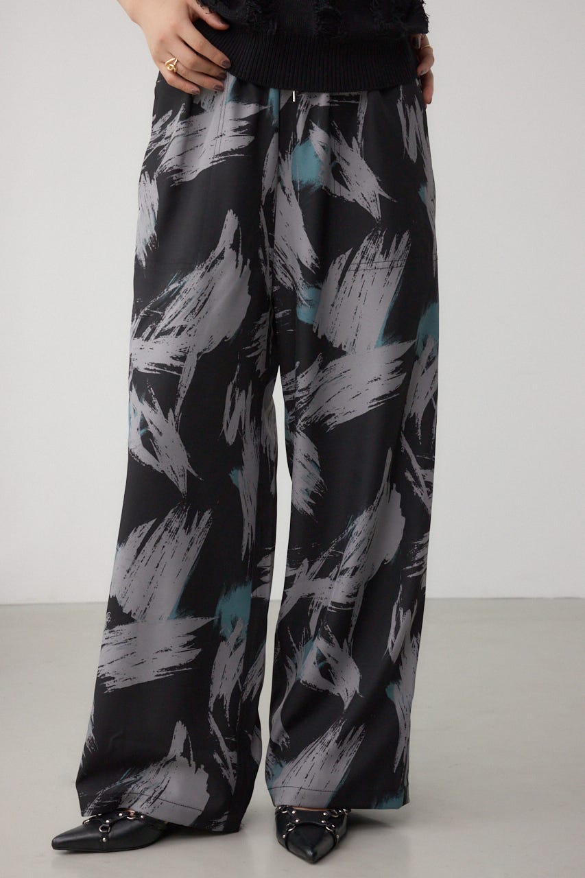 パッチポケットウエストイージーパンツ 柄BLK S