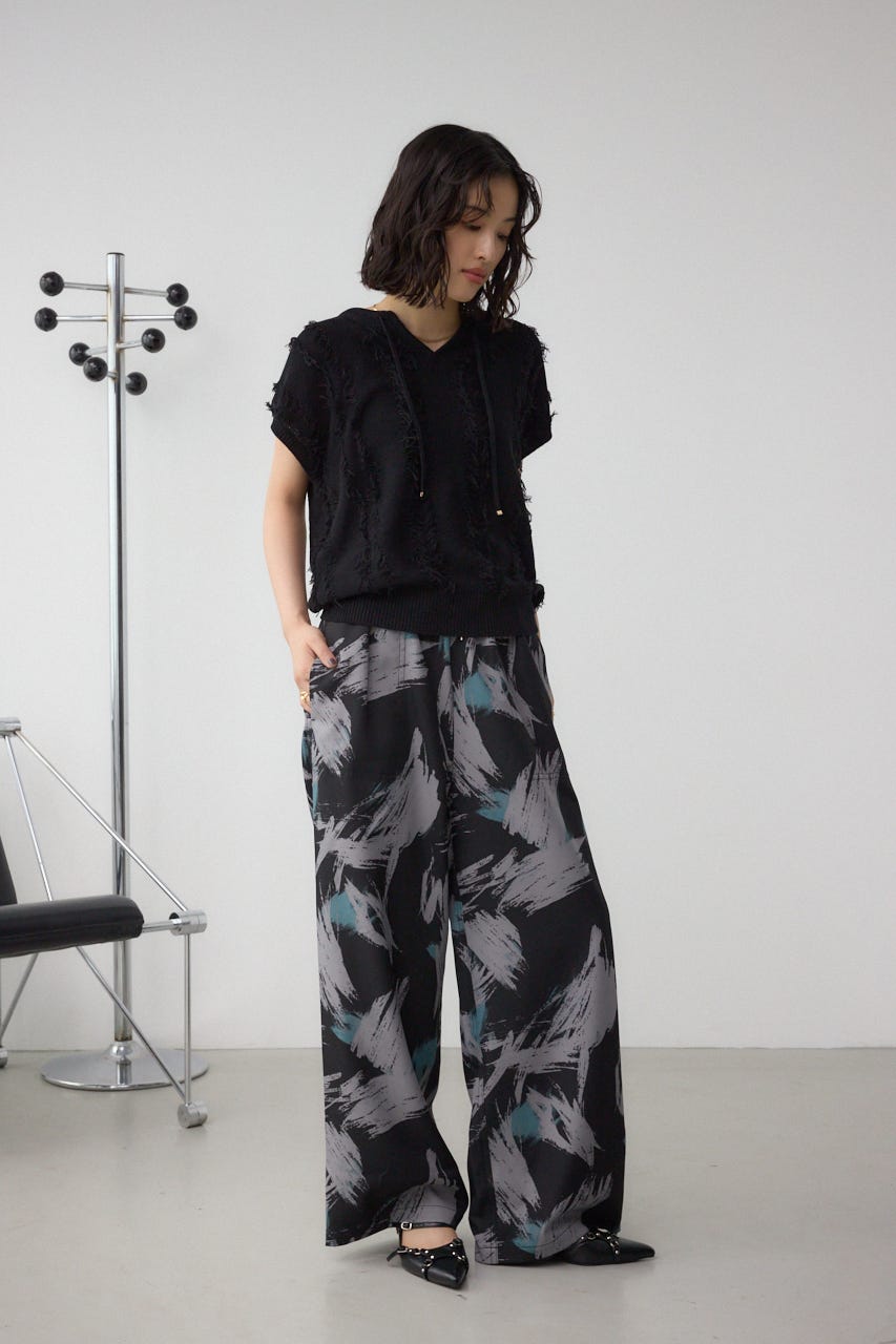 パッチポケットウエストイージーパンツ 柄BLK S