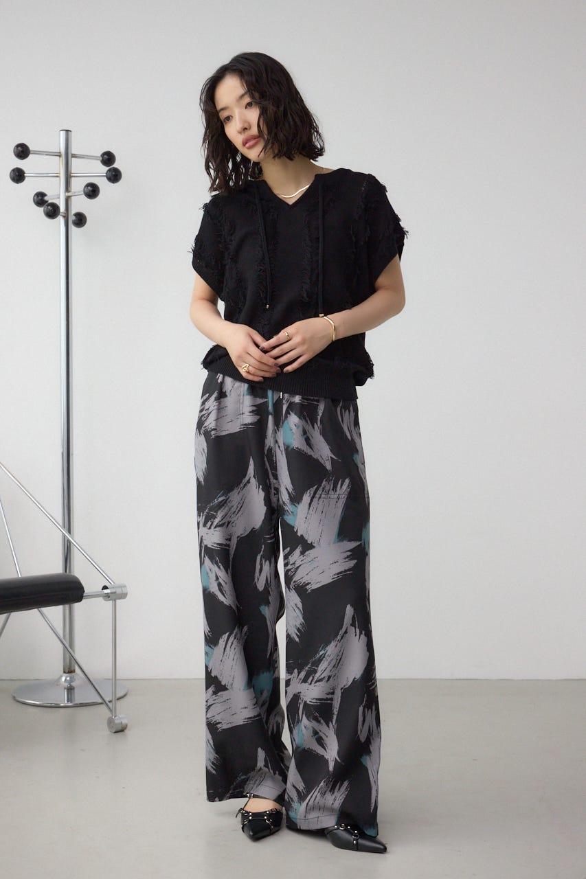 パッチポケットウエストイージーパンツ 柄BLK S