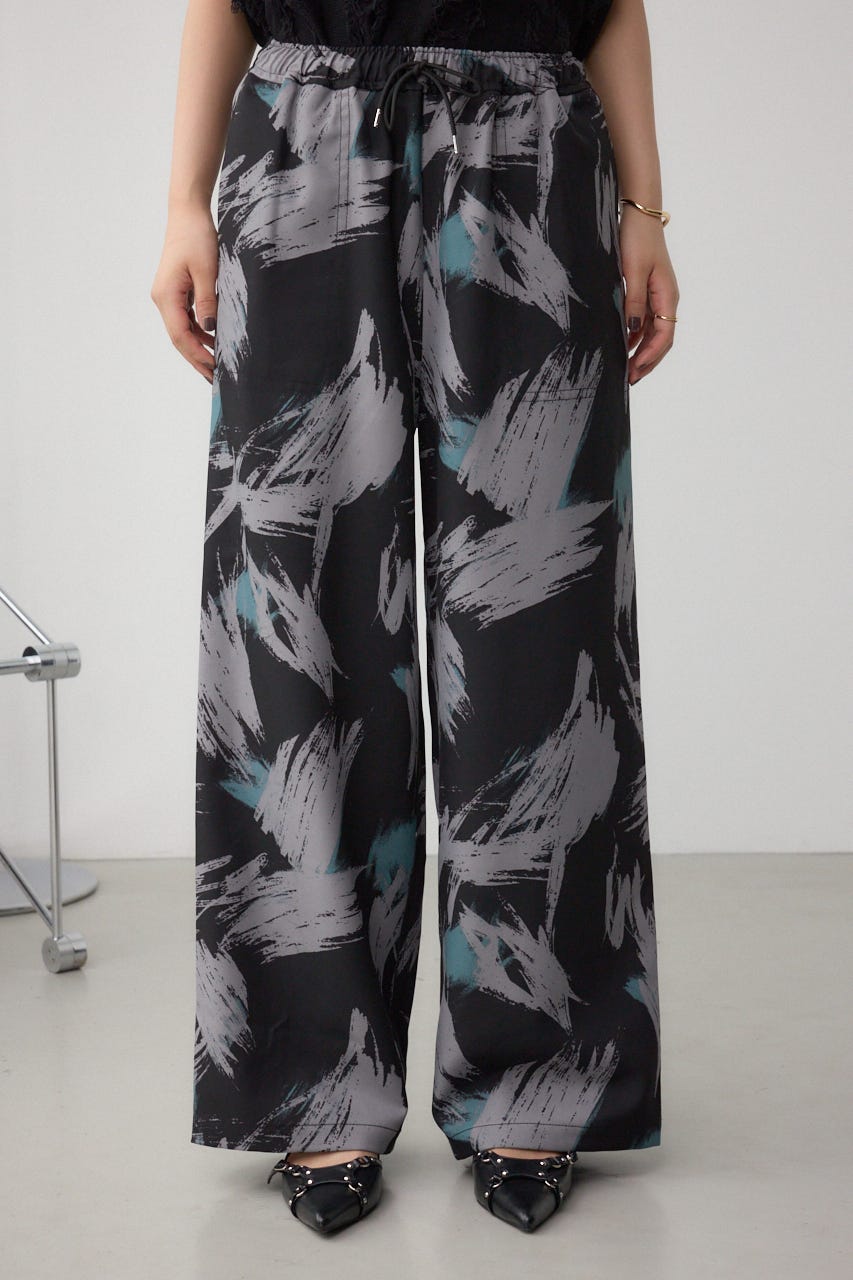 パッチポケットウエストイージーパンツ 柄BLK S