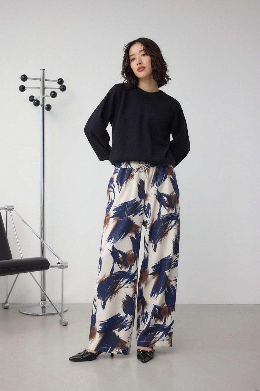 パッチポケットウエストイージーパンツ 柄WHT S