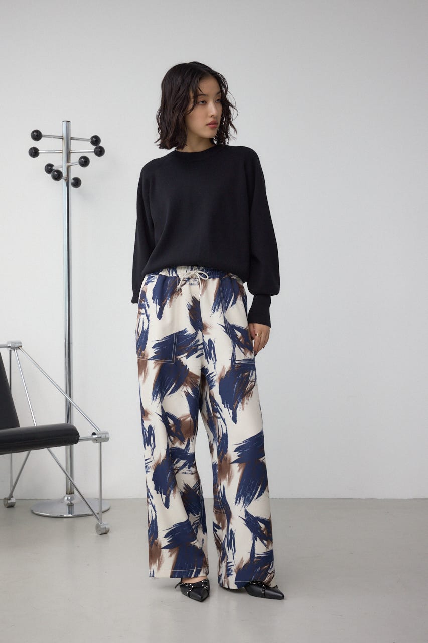 パッチポケットウエストイージーパンツ 柄WHT S