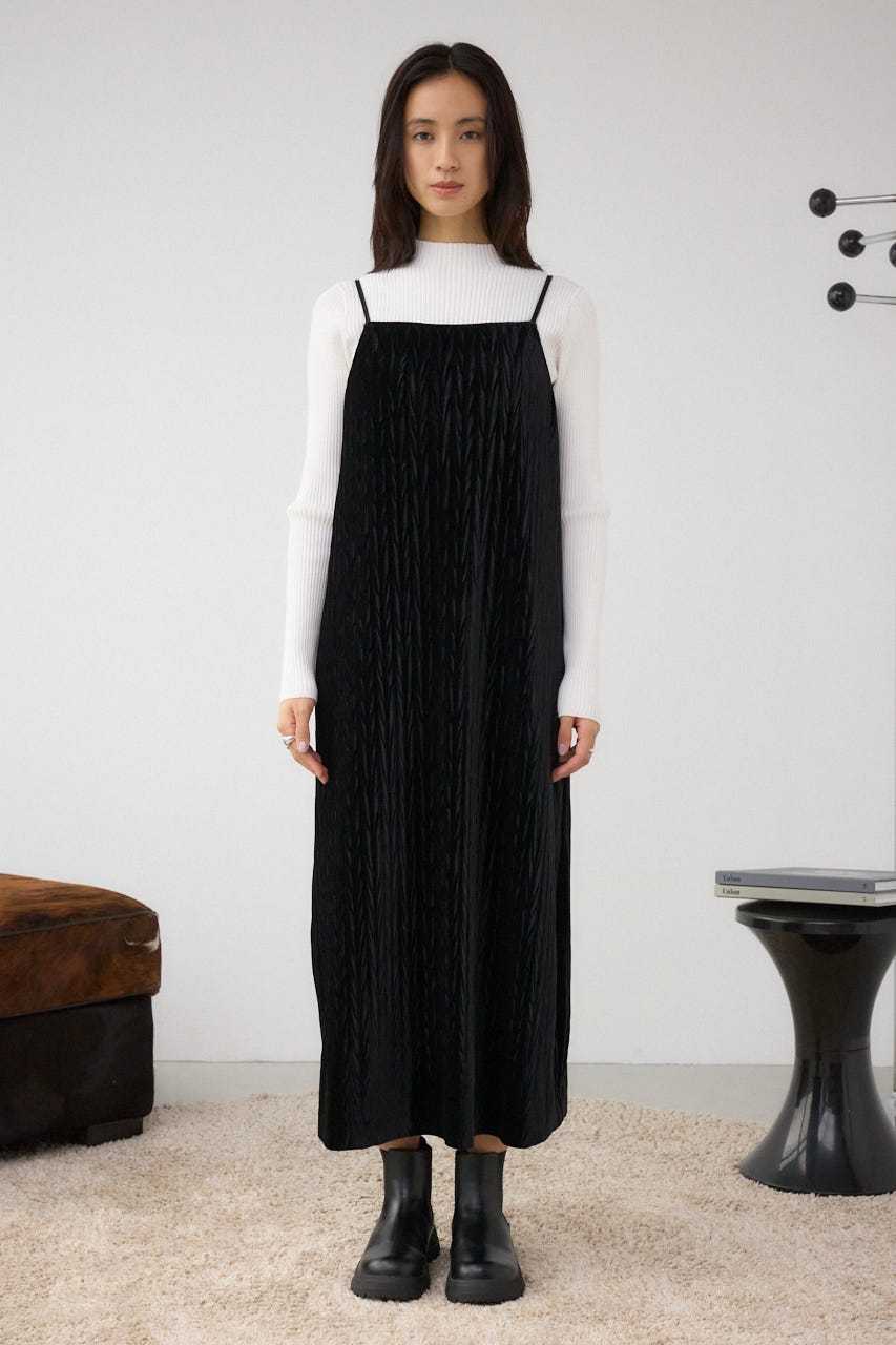 プリーツベロアキャミワンピース BLK M