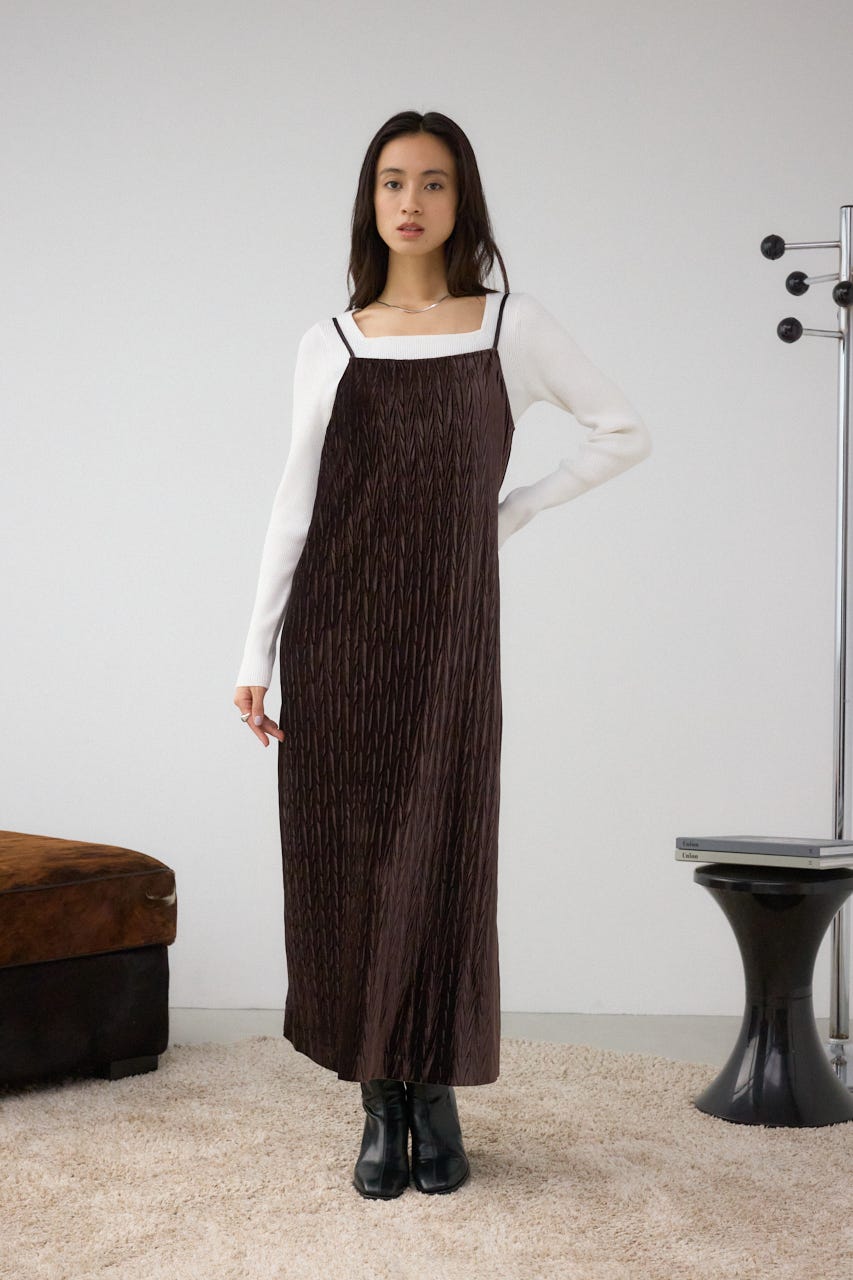 プリーツベロアキャミワンピース BRN S