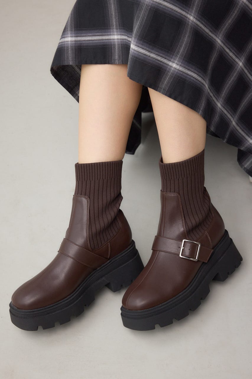 レトロソックスブーツ AZUL BY MOUSSY | ベルトデザイントラックソールソックスブーツ