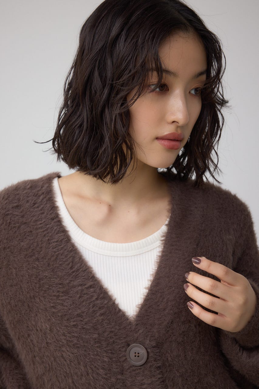 モヘヤライクニットカーディガン BRN S