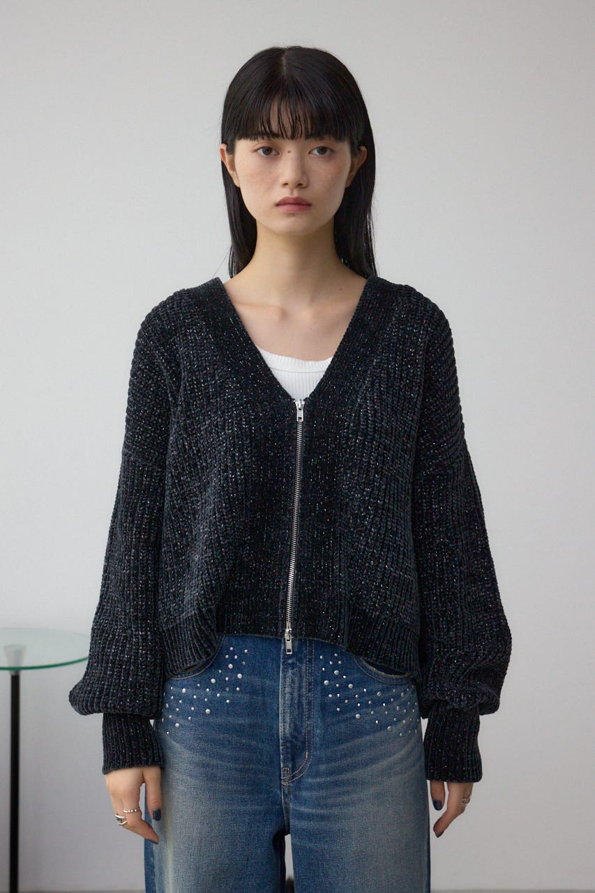 AZUL BY MOUSSY | WZIPベロアラメモールカーデ (カーディガン